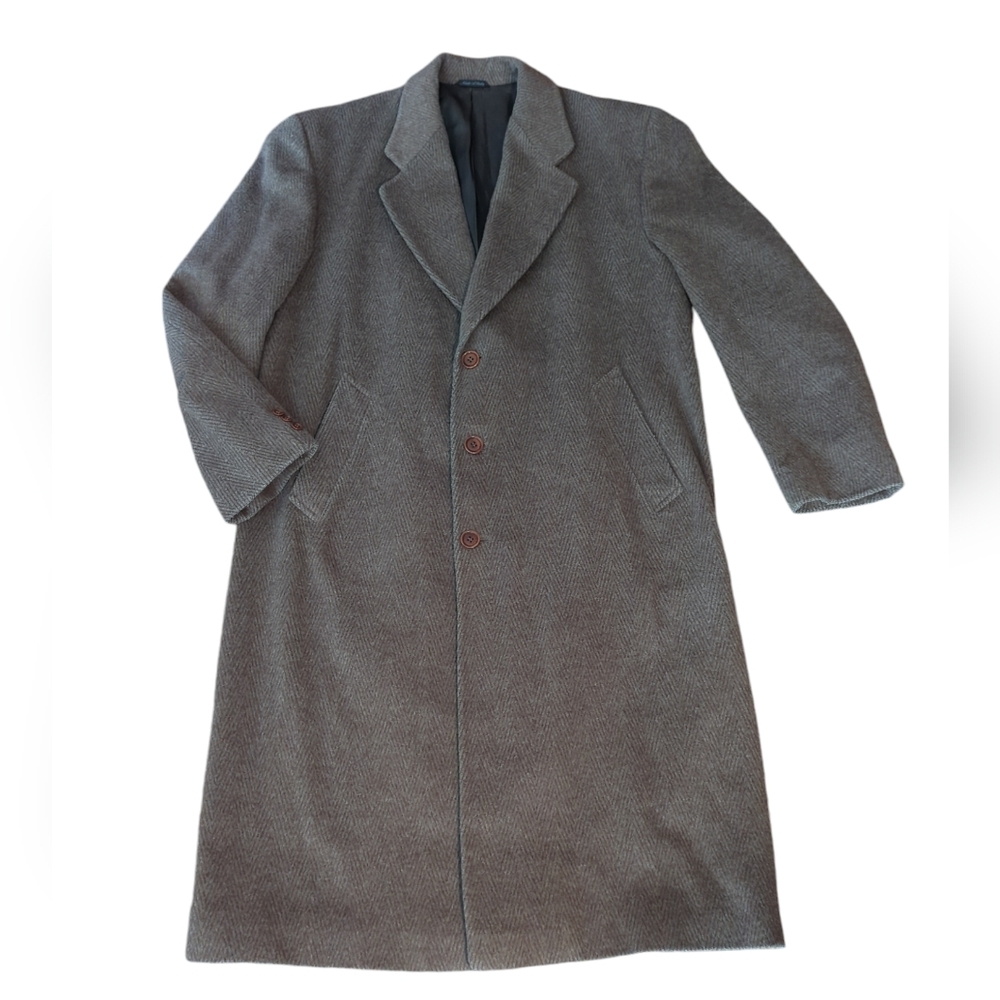 Tallia Uomo long dressy brown textured herringbone wool coat sz XL